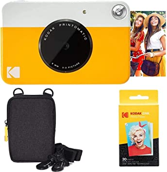 Kodak Printomatic Instant Camera (Yellow) Basic Bundle   Zink Paper (20 Sheets)   Deluxe Case