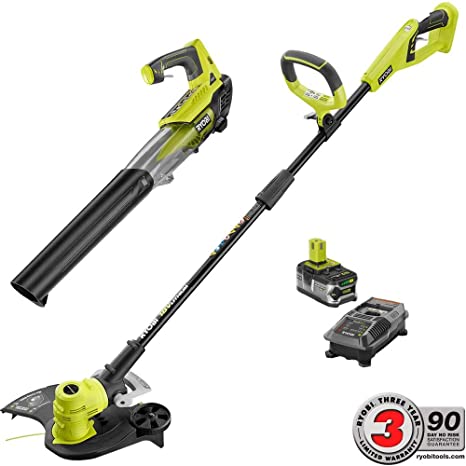 Ryobi ONE  18-Volt Lithium-Ion Cordless String Trimmer/Edger and Jet Fan Blower Combo Kit - 4.0 Ah Battery/Charger Included/Tools Included: String Trimmer and Jet Fan Blower