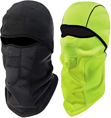 Ergodyne N-Ferno 6823 Winter Ski Mask Balaclava, Wind-Resistant Face Mask, Thermal Fleece, 2 Pack, Black & Lime