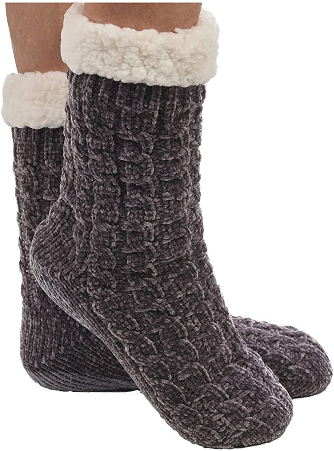Snoozies Womens Sherpa Socks | Chenille Cable Sherpa Socks for Women