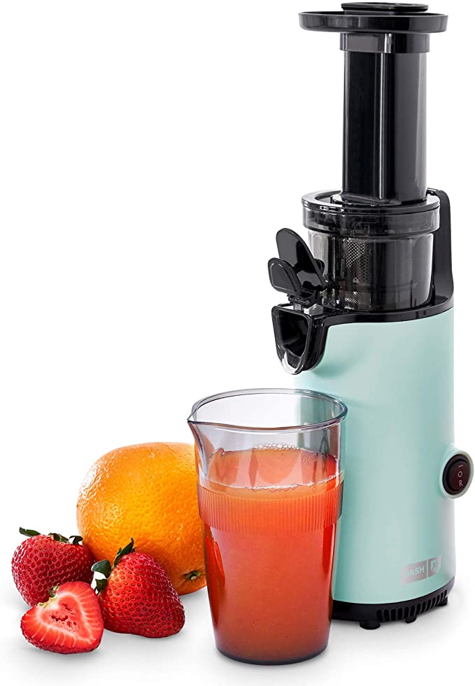 Dash DCSJ255 Deluxe Compact Power Slow Masticating Extractor Easy to Clean Cold Press Juicer with Brush, Pulp Measuring Cup, Frozen Attachment and Juice Recipe Guide, Aqua