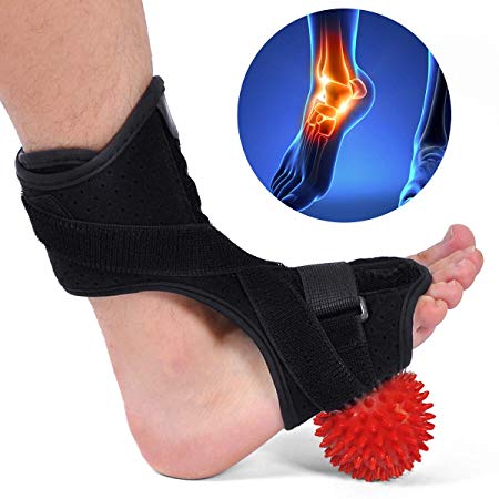 Y.F.M Plantar Fasciitis Night Splint,Drop Foot Orthotic Brace Kit with Hard Spiky Massage Ball,Dorsal Ankle Stretching Support for Achilles Tendonitis,Heel Pain,Plantar Fascia,Bendable Aluminum Strip