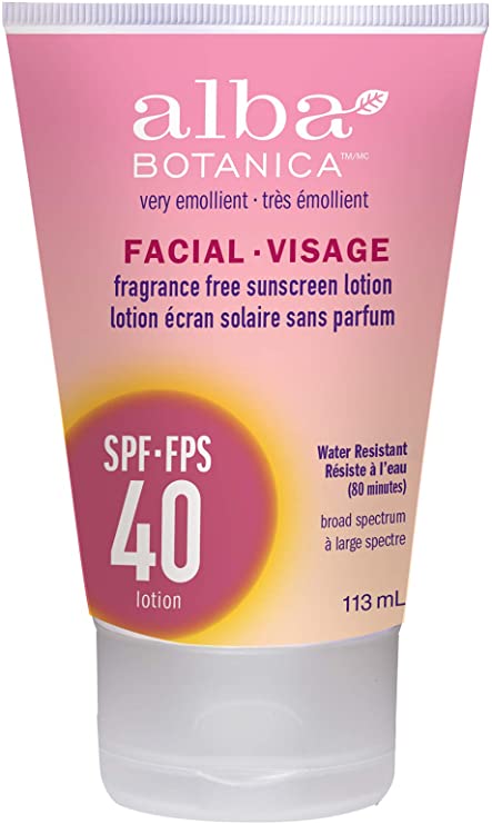 Alba Botanica Fragrance free facial Sunscreen Lotion Spf 40 113ml, 113 Milliliters