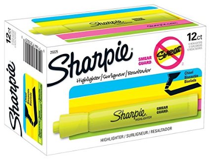 Sharpie Tank Highlighters, Chisel Tip, Fluorescent Yellow, 12-Count