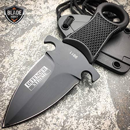 New XTREME Tactical Black FULL TANG NECK iCareYou Knife FIXED BLADE MILITARY DAGGER Sheath