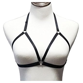 Jelinda Womens Black Harness Strappy Body Caged Bra Cupless Bras