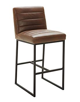 Rivet Decatur Modern Kitchen Counter Bar Stool with Back, 42 Inch Height, Brown Top Grain Leather