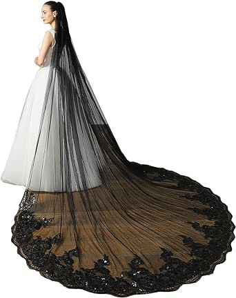 Womens 1 Tier Cathedral Length Black Wedding Bridal Veil With Comb X65