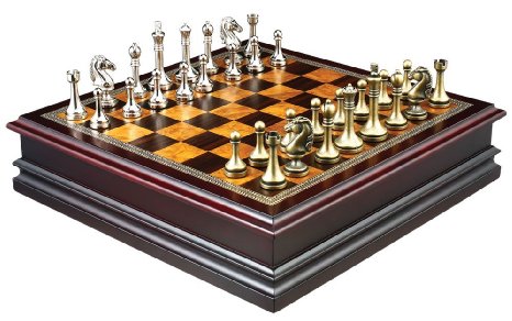 Grace Chess Inlaid Wood Board Game with Metal Pieces - 12 Inch Set
