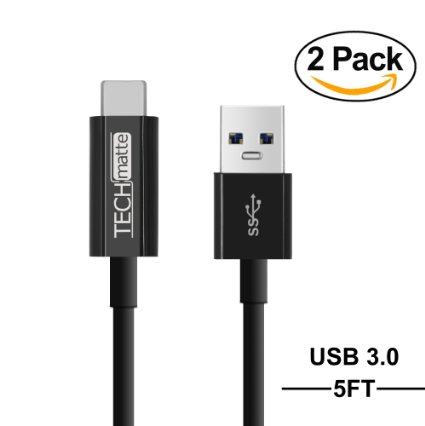 USB Type C Cable 5FT 2-PK TechMatte USB 30 Type C to Type A USB-C to USB Cable for Nexus 5X 6P LG G5 5 Foot Black