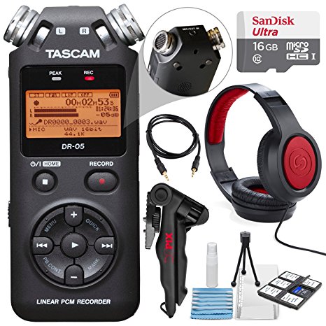 Tascam DR-05 (Version 2) Portable Handheld Digital Audio Recorder (Black) with Deluxe accessory bundle