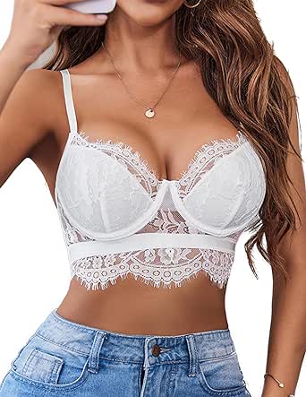 Avidlove Lace Bralettes for Women Y2k Strap Bustier Cami Top V Neck Camisole Lingerie