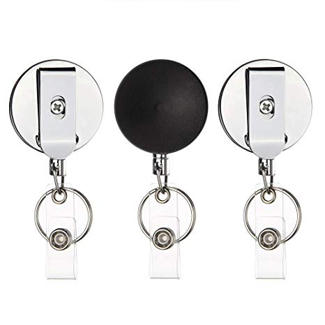 FEPITO 3 Pieces Heavy Duty Retractable Keychains Key Holder Badge Reel Clips with 60cm/ 23.6 inches Wire Cord