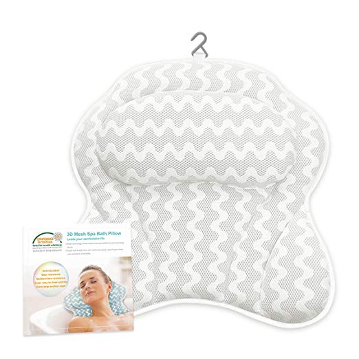 Bath-tub Pillow for Home Spa and Rest, Relaxation Bath tub Cushion with Strong Suction Cups,1 Panel Bath Pillows - White