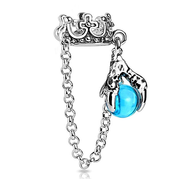 Covet Jewelry Crown with Chain and Dragon Ball Dangle Non-Piercing Ear Cuff