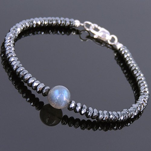 Men and Women Bracelet Handmade with Natural Labradorite Hematite Beads and Genuine 925 Sterling Silver Clasp, Beads