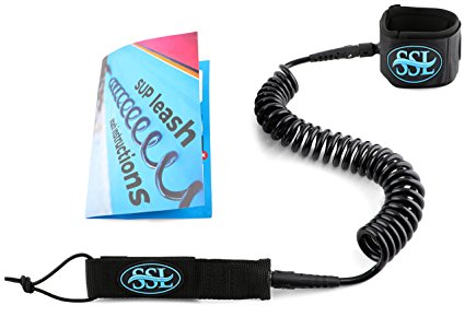 Smart Sport Lane SUP Leash Coiled 10’ by SSL for Paddleboard or Inflatable Paddle Board Surfboard