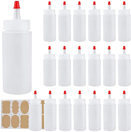 Squeeze Bottle,Woaiwo-q Small Plastic Squeeze Condiment Bottles with Red Tip Caps (20PACK.4oz)