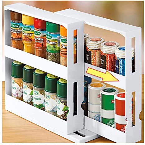 Movable and Rotatable Spice Rack Organizer 2-Tier Multifunctional Storage Rack, Great for Kitchen and Pantry Storing Spices, Household Items, Bathroom