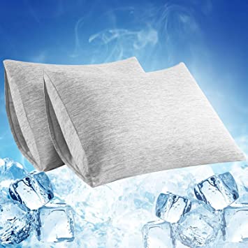 LUXEAR Pillowcase - 2 Pack Envelope Closure Cooling Pillowcases with Double-Side Design [Arc-Chill Cooling & Cotton Fiber], Anti-Static, Skin-Friendly, Machine Washable Pillow Cases (20x26 in)-Gray