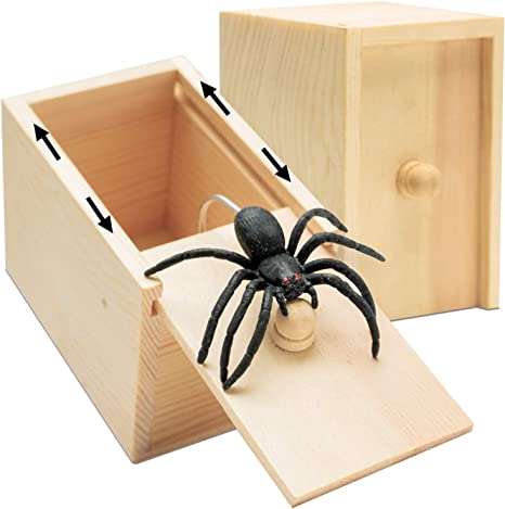 Motiloo Original Spider Prank Box,Handdmade Wooden Pop Out Rubber Spider Scare Box Joke Toys Prank for Kids & Adults Prank Gift Halloween