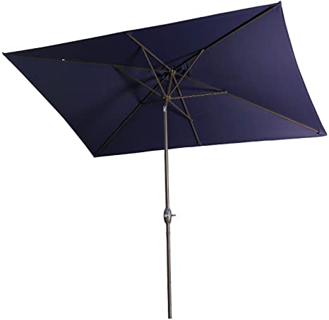 Aok Garden Outdoor Market Umbrella,10x6.5 Feet Square Patio Umbrella with Push Button Tilt and Crank Lift Ventilation,6 Sturdy Ribs Non-Fading Sunshade,Navy Blue
