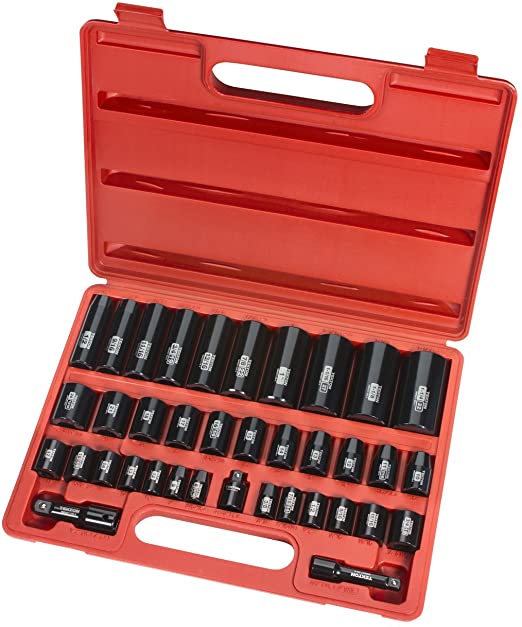 TEKTON 4888 3/8-Inch and 1/2-Inch Drive Impact Socket Set, Inch/Metric, Cr-V, 6-Point, 3/8-Inch - 1-1/4-Inch, 8 mm - 32 mm, 38-Piece