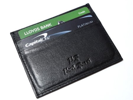 Black Leather Men's Small Id Credit Card Wallet Holder Slim Pocket Case by Paul Rossi