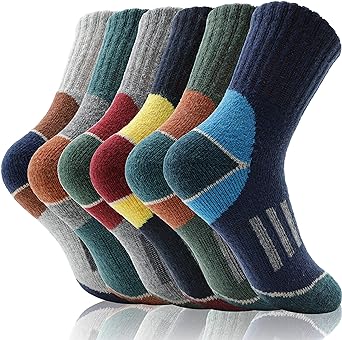 6 Pairs Kids Merino Wool Hiking Socks Boys Toddlers Girls Winter Thermal Warm Boot Thick Cushion Socks