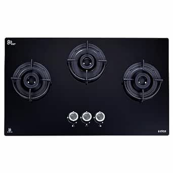 Elica Hob 3 Italian Burner Auto Ignition Glass Top with Direct Multi-Flame Brass Burner Gas Stove (FLEXI 375 LOTUS IND HD BRASS)