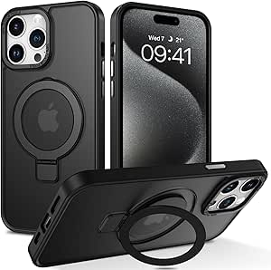 DUEDUE for iPhone 13 Pro Max Case Magnetic with Ring Stand[Compatible with Magsafe], Translucent Matte Back Cover Slim Shockproof Kickstand Phone Case for Apple iPhone 13 Pro Max 6.7", Black