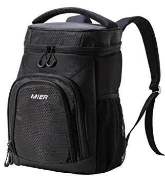 MIER Insulated Cooler Backpack Leakproof Soft Cooler for Lunch, Picnic, Hiking, Beach, Park, 24Can, Black