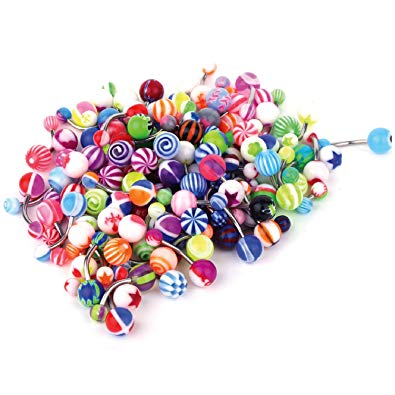 BodyJ4You 15-100PC Belly Button Rings Banana Barbells 14G Steel Flexible Bar Mix Color Body Jewelry