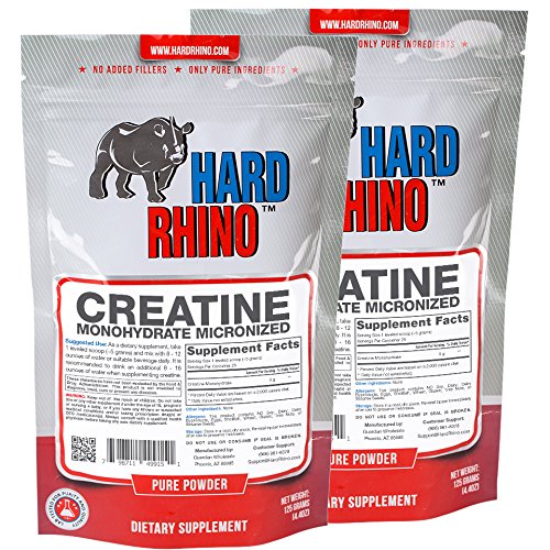 Hard Rhino Creatine Monohydrate Micronized Powder, 250 Grams (8.8 Oz), Unflavored, Lab-Tested, Scoop Included
