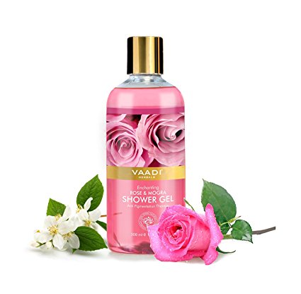 Shower Gel - Sulfate-Free - Herbal Body Wash both for Men and Women - 300 ml (10.14 fl oz) - Vaadi Herbals (Enchanting Rose & Mogra) (1 Bottle)