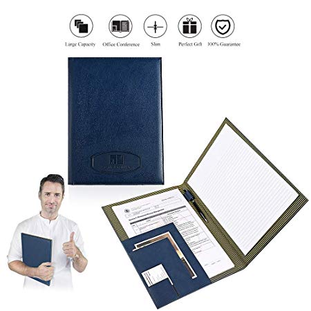 Leather Portfolio Folder Padfolio for Business School Office Conference Presentation Interview, Leather Resume Padfolio Folder for Men Women A4 Or Letter Size Writing Pad Notepad Organizer