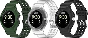 3Pack Compatible with Google Pixel Watch 2 Band/Pixel Watch TPU Band for Pixel Smartwatch Women Men Wristband with Built-in Protective Case