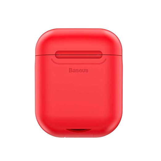 Airpods Wireless Charging Case,Wireless Charging Receiver for Airpod - Airpod Compatible Qi Charging Lightning Adapter Sleeve Silicone Case Cover with Any Qi Wireless Charger (Red)