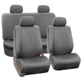 FH-PU001114 PU Leather Full Set Seat Covers Solid Gray color- Fit Most Car Truck Suv or Van