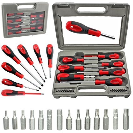 SPARES2GO 21 Piece Large & Small Magnetic Tip Screwdriver and Bit Set (Hard Compact Case)
