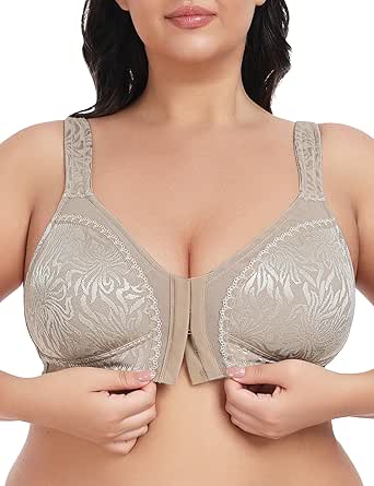 WingsLove Front Closure Wire-Free Non Padded Full Coverage Bra Minimizer Plus Size Full Support Everyday Bras for Women