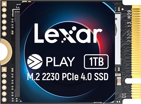 Lexar 1TB Play 2230 PCle Gen 4x4 NVMe, Perfect for Steam Deck, ASUS ROG Ally, M.2 2230 Compatible Laptops, Speed Up to 5200MB/s, High Performance Internal SSD (LNMPLAY001T-RNNNU)