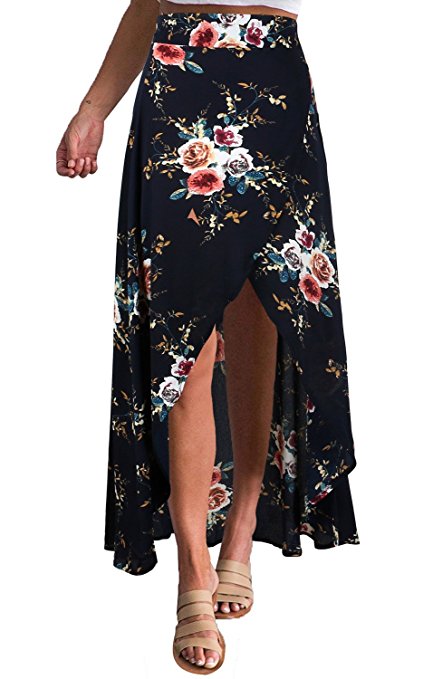 Yonala Womens Boho Floral Tie Up Waist Summer Beach Wrap Cover Up Maxi Skirt