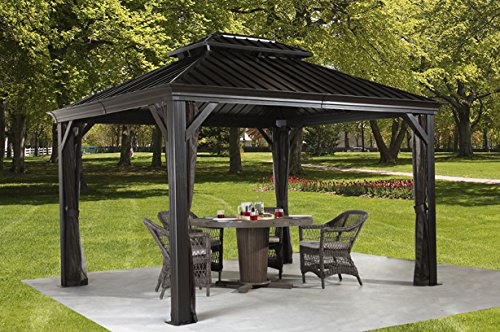 MESSINA 10x12 - Charcoal 77 Hard Top Sun Shelter Aluminum Structure Galvanized Steel Roof 2 Tracks Mosquito Netting Included