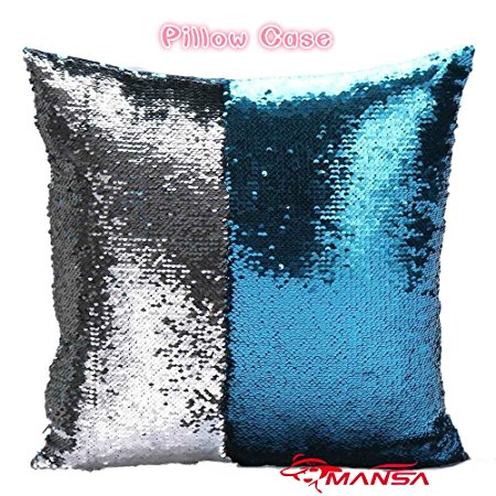 Reversible Sequins Mermaid Pillow Cases 16"x16" (Silver and Blue)