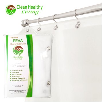 Premium PEVA Shower Liner / Curtain: Odorless & Mildew Resistant (with Magnets & Suction Cups). Eco Friendly 70 x 71 in. long - Frost Color