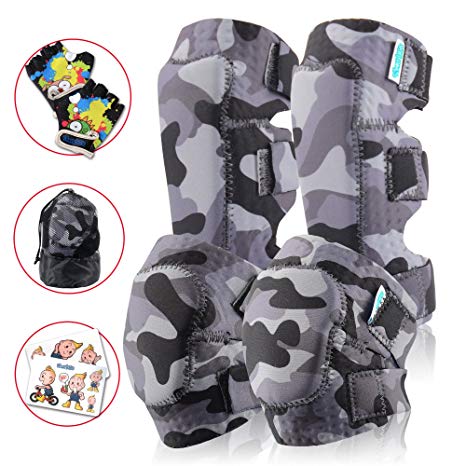 Innovative Soft Kids Knee and Elbow Pads With Bike Gloves | Toddler Protective Gear Set | Comfortable Breathable Safe | Roller-Skate, Skateboard, Rollerblade, BMX Knee Pads for Children Boys and Girls