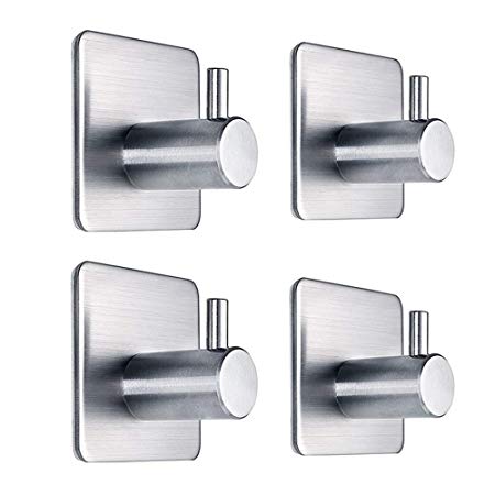 UNITENDA 4 PCS Stainless Steel 3M Self Adhesive Hook   3 Pack S Shaped Hooks Stainless for Hanging for Robe, Coat, Towel, Keys, Bags, Home, Kitchen, Bathroom