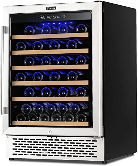 Colzer Premium 24 Inch Wine Cooler, 51 Bottle Wine Fridge with 2 Locks Humidity Control Intelligent Digital Upgrade Compressor Built in or Freestanding Wine Cellars for Home Office Bar
