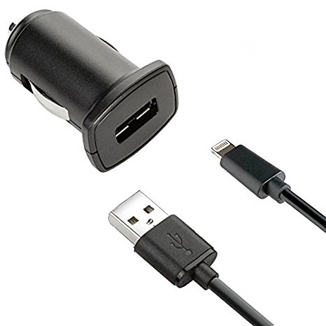 KEY 3.3' Apple MFi Certified Lightning to USB Charge & Sync Cable with Rapid Charge 2.4A Car Charger for iPhone and Android - Retail Packaging - Black